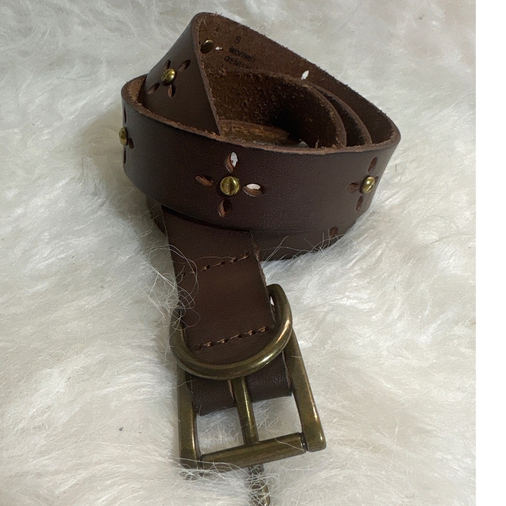 Gap Belt Womens Small Y2K Brown Floral Cutout Studded Leather Excellent